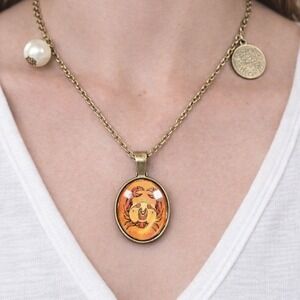 Vintage Cancer Zodiac Pendant Necklace Crab Medallion Charm